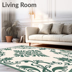 Ornate Scrollwork Cream Emerald Rug