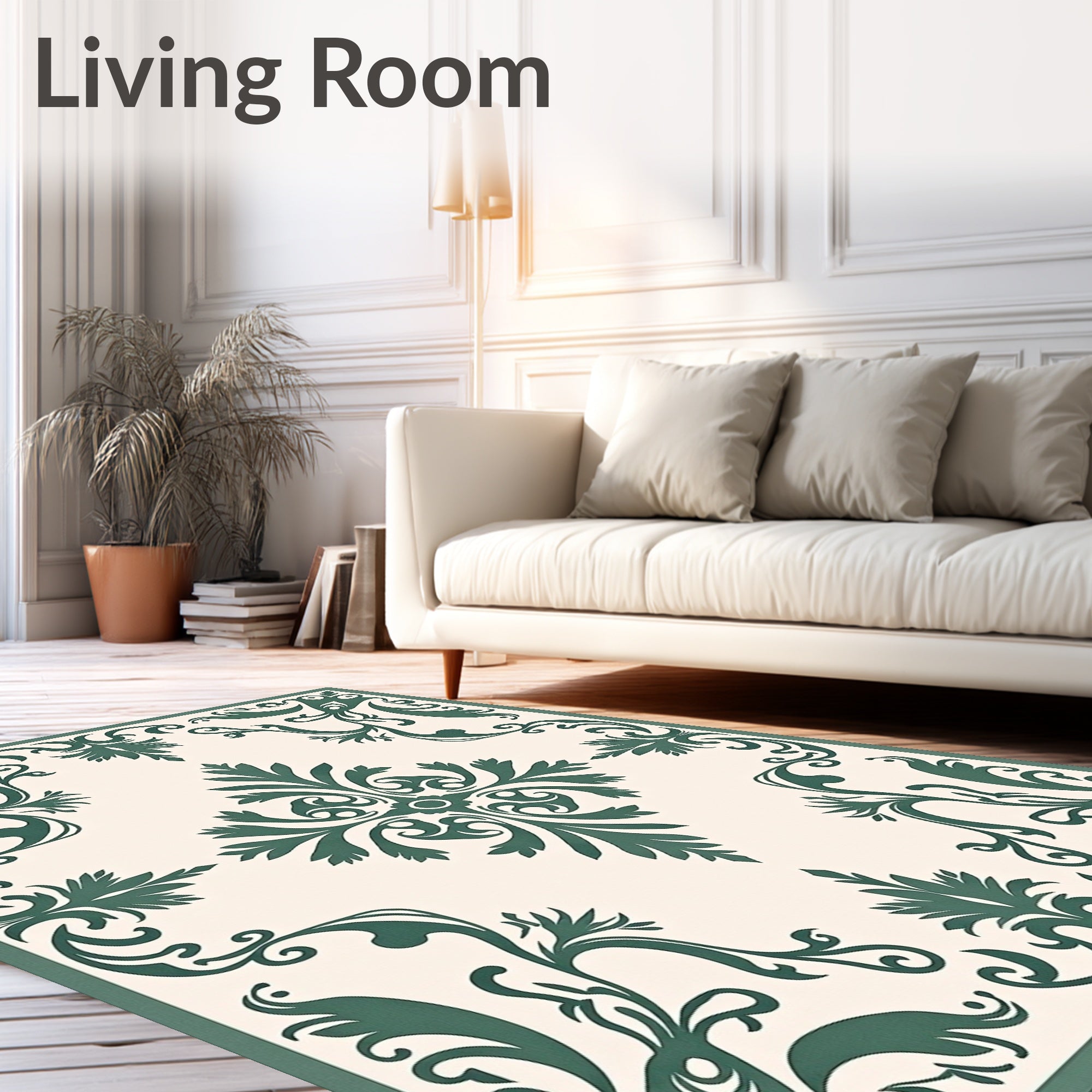 Ornate Scrollwork Cream Emerald Rug