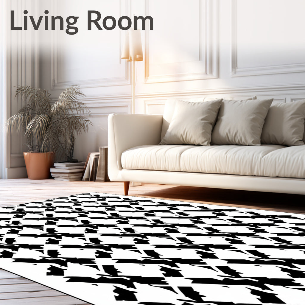 Black and White Geometric Lattice Design Rug