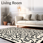 Black White Intricate Geometric Pattern Rug