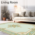 Ornate Teal Gold Floral Frame Rug