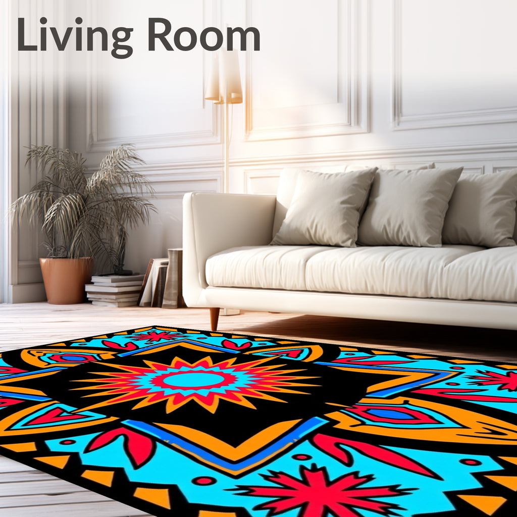 Bold Sunburst Geometric Pattern Design Rug