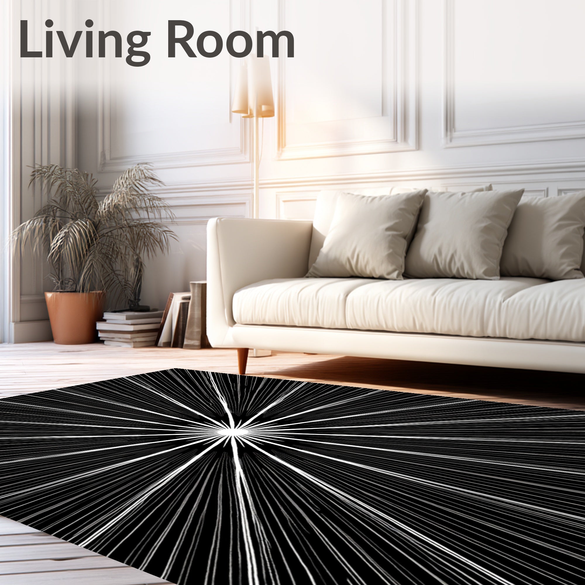 Radiant Burst Black White Graphic Rug