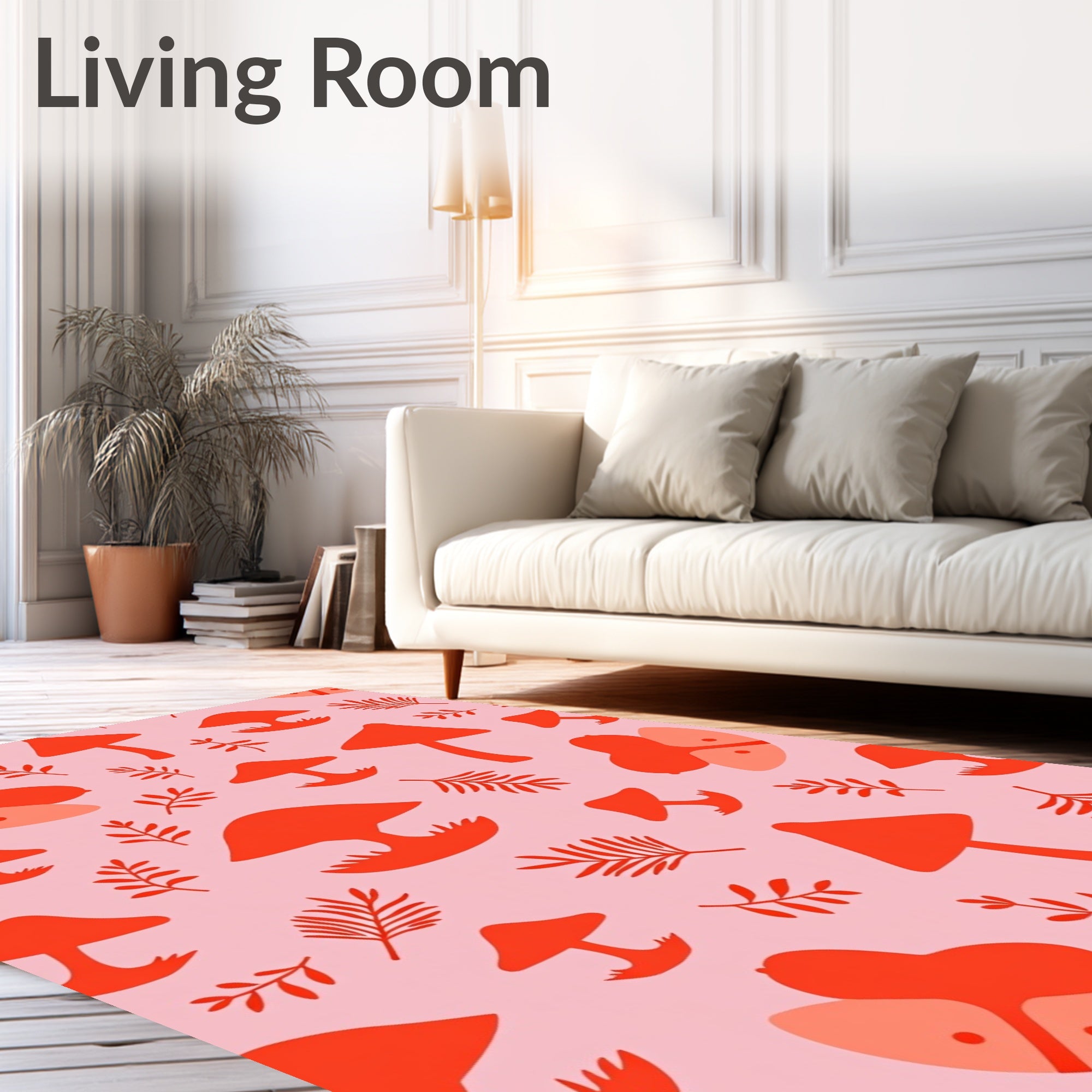 Whimsical Mushroom Leafy Pattern Rug