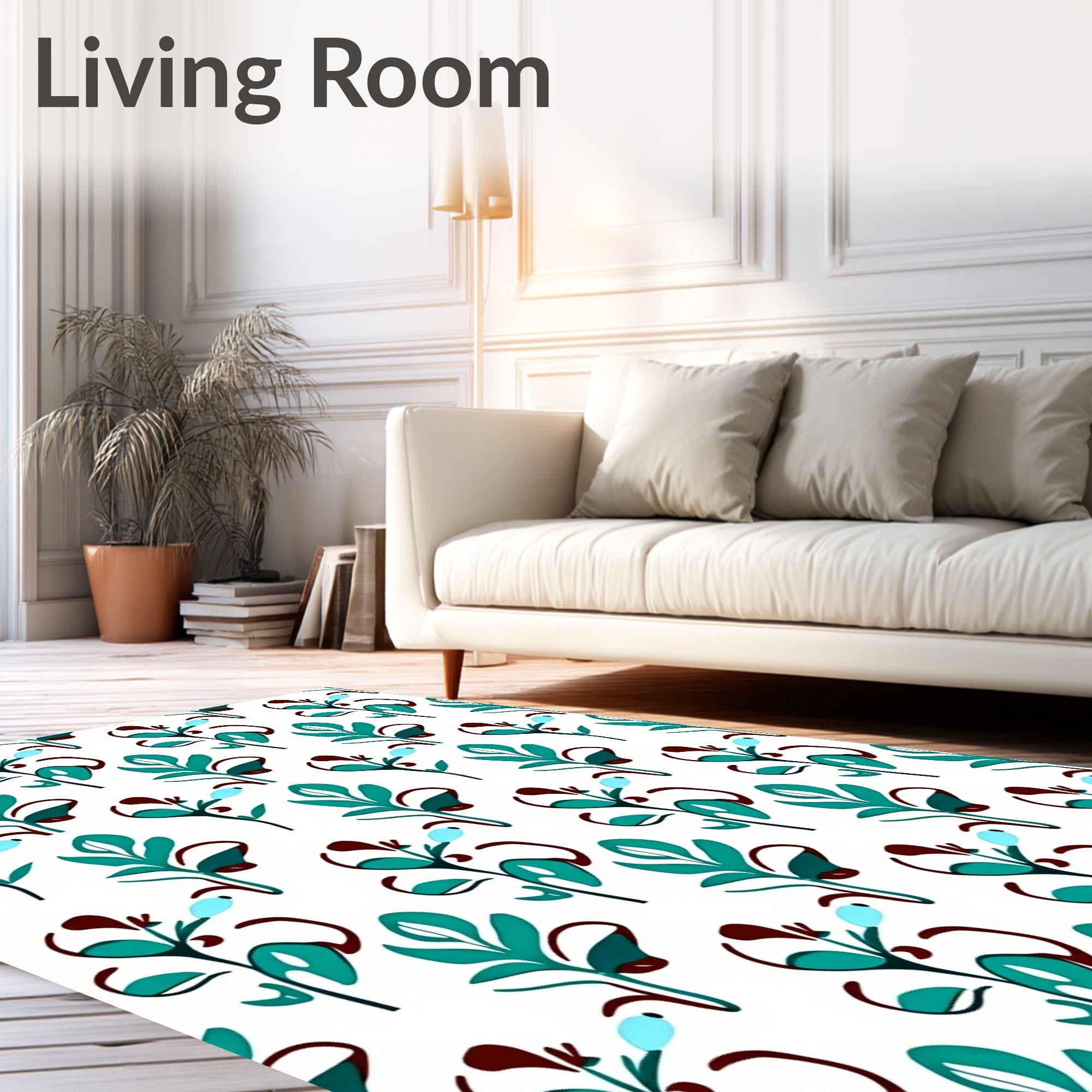 Abstract Teal Leaf Pattern Design Rug