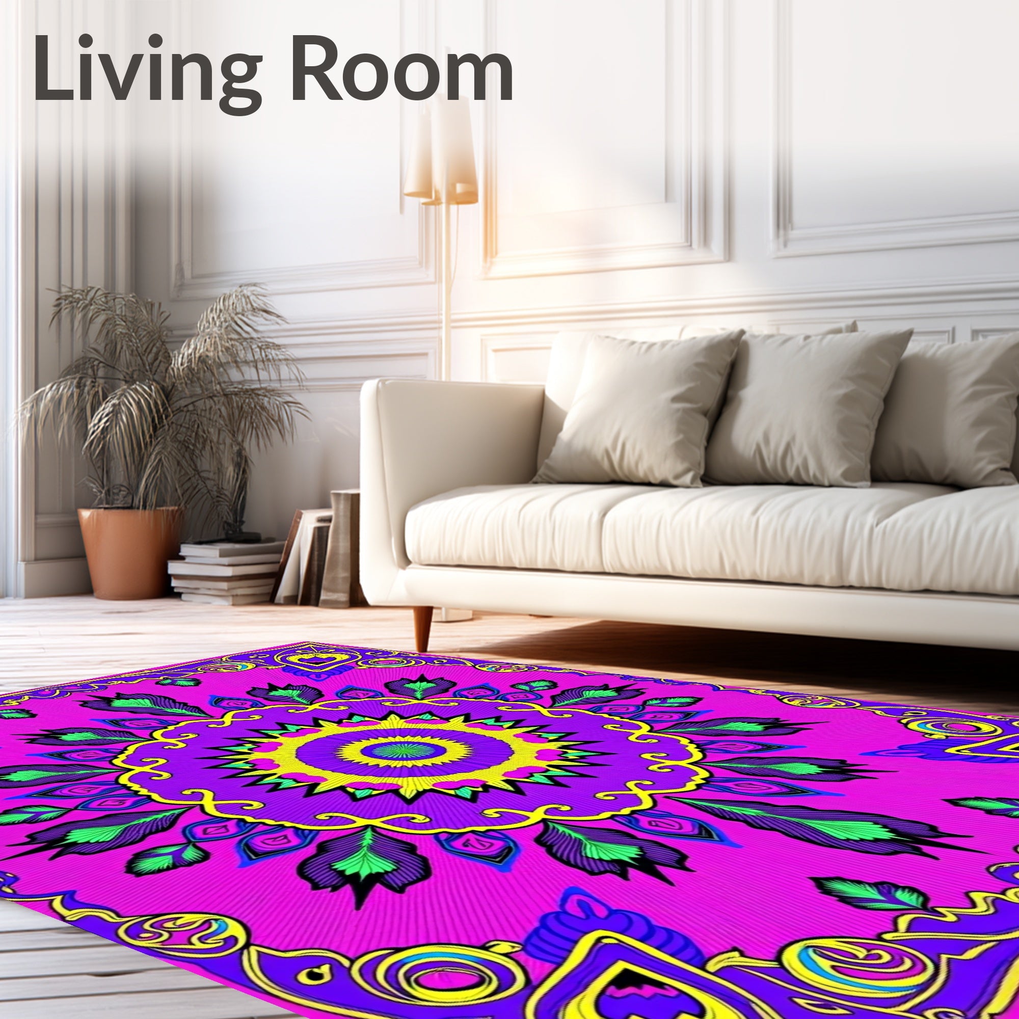 Vibrant Psychedelic Mandala Pattern Rug