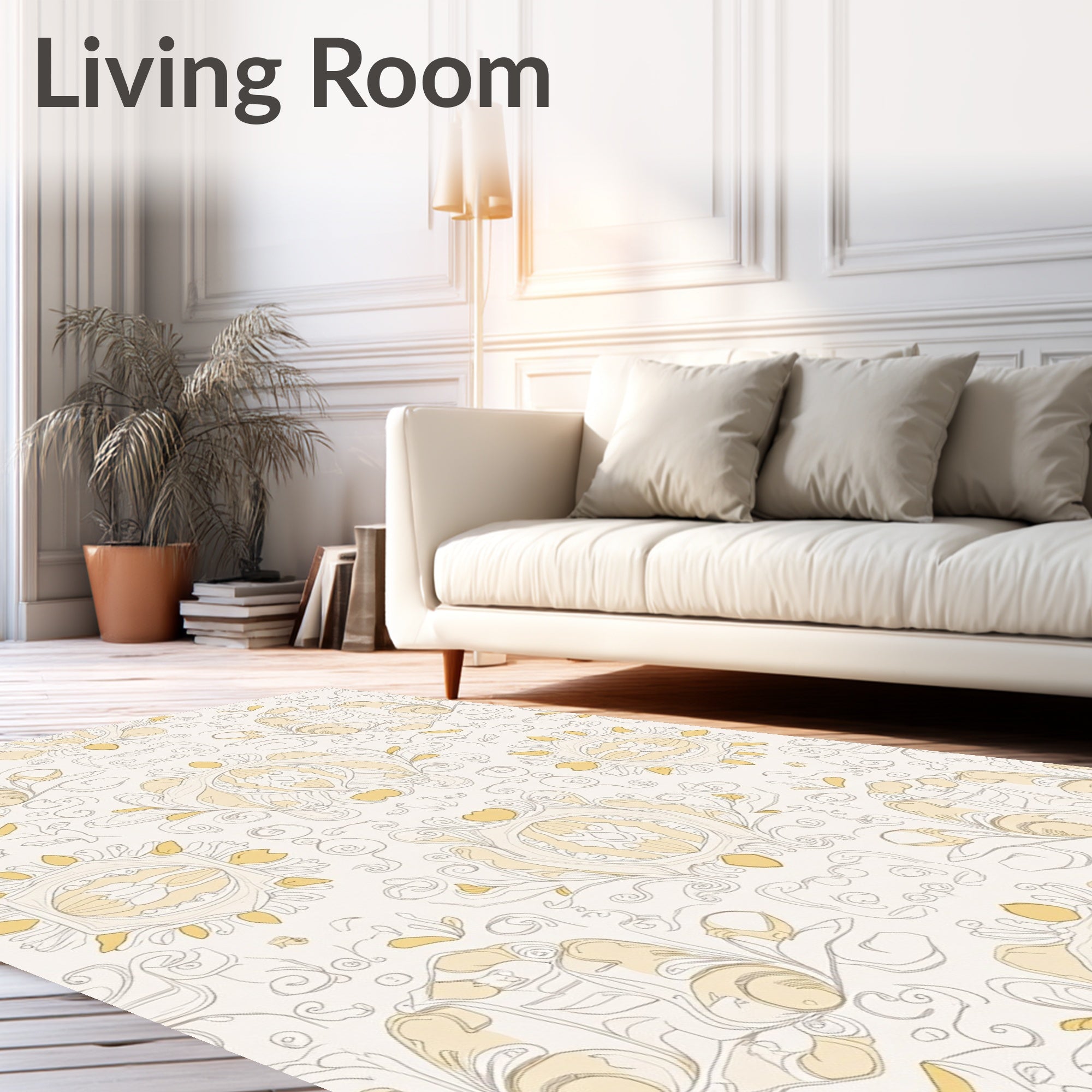Ornate Yellow Floral Art Nouveau Rug