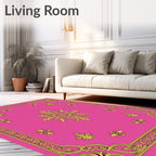 Ornate Scrollwork Pink Gold Pattern Rug