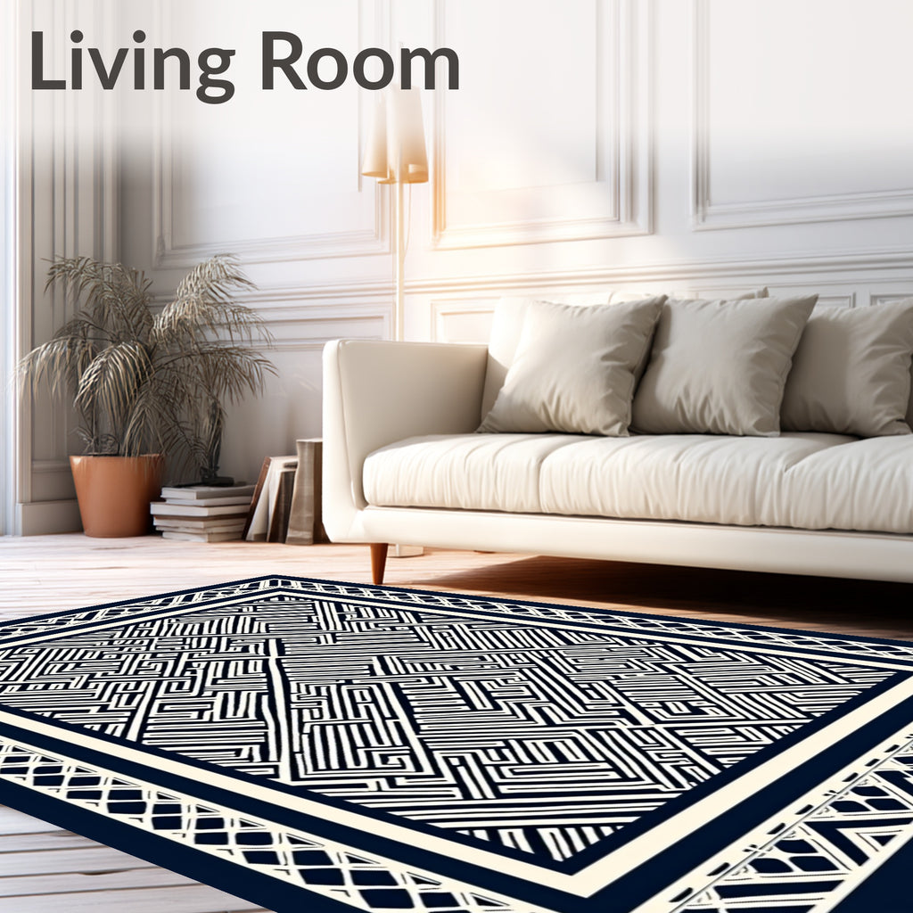 Abstract Maze Patterned Geometric Design Rug