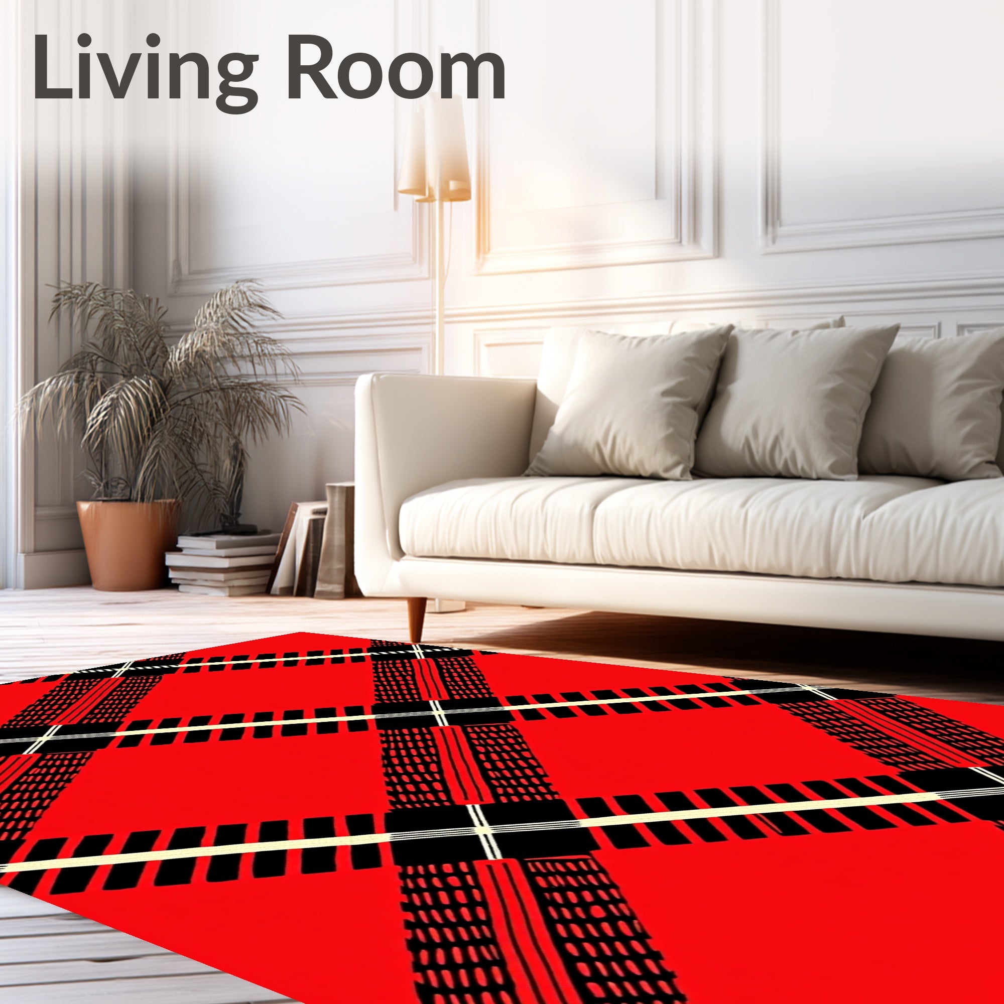 Bold Red Plaid Geometric Design Rug