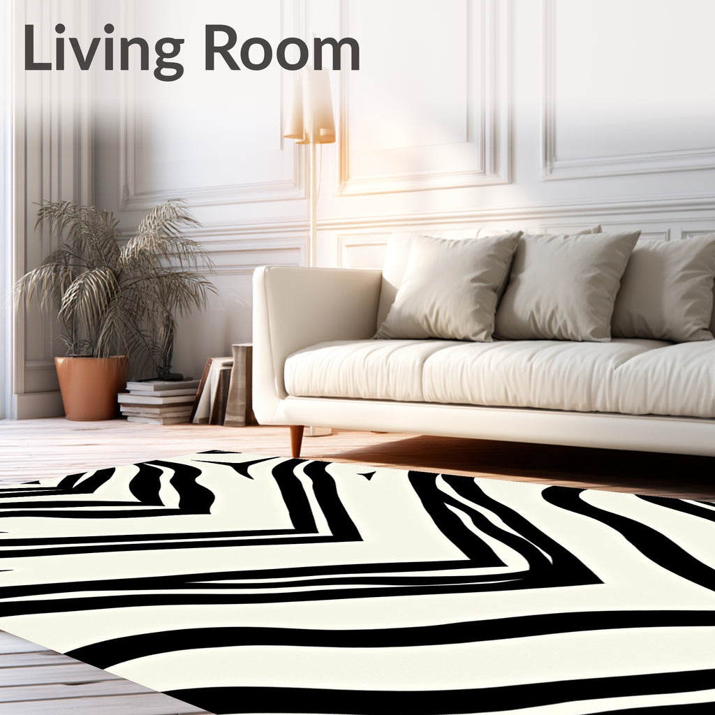 Bold Black White Stripe Pattern Rug