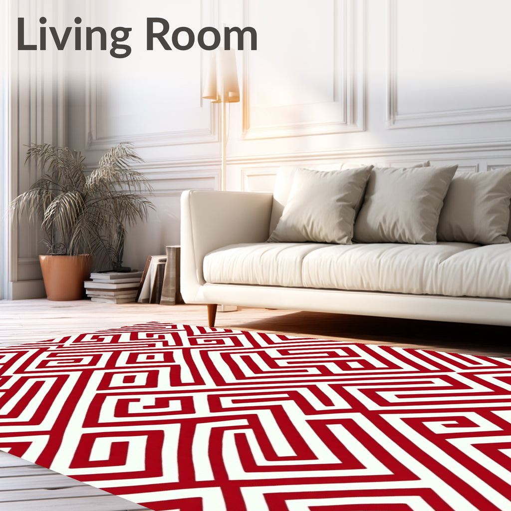 Bold Red Geometric Maze Pattern Rug