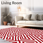 Bold Red Geometric Maze Pattern Rug