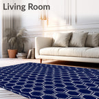 Navy White Hexagonal Geometric Design Rug