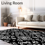 Intricate Black White Ornamental Tile Rug