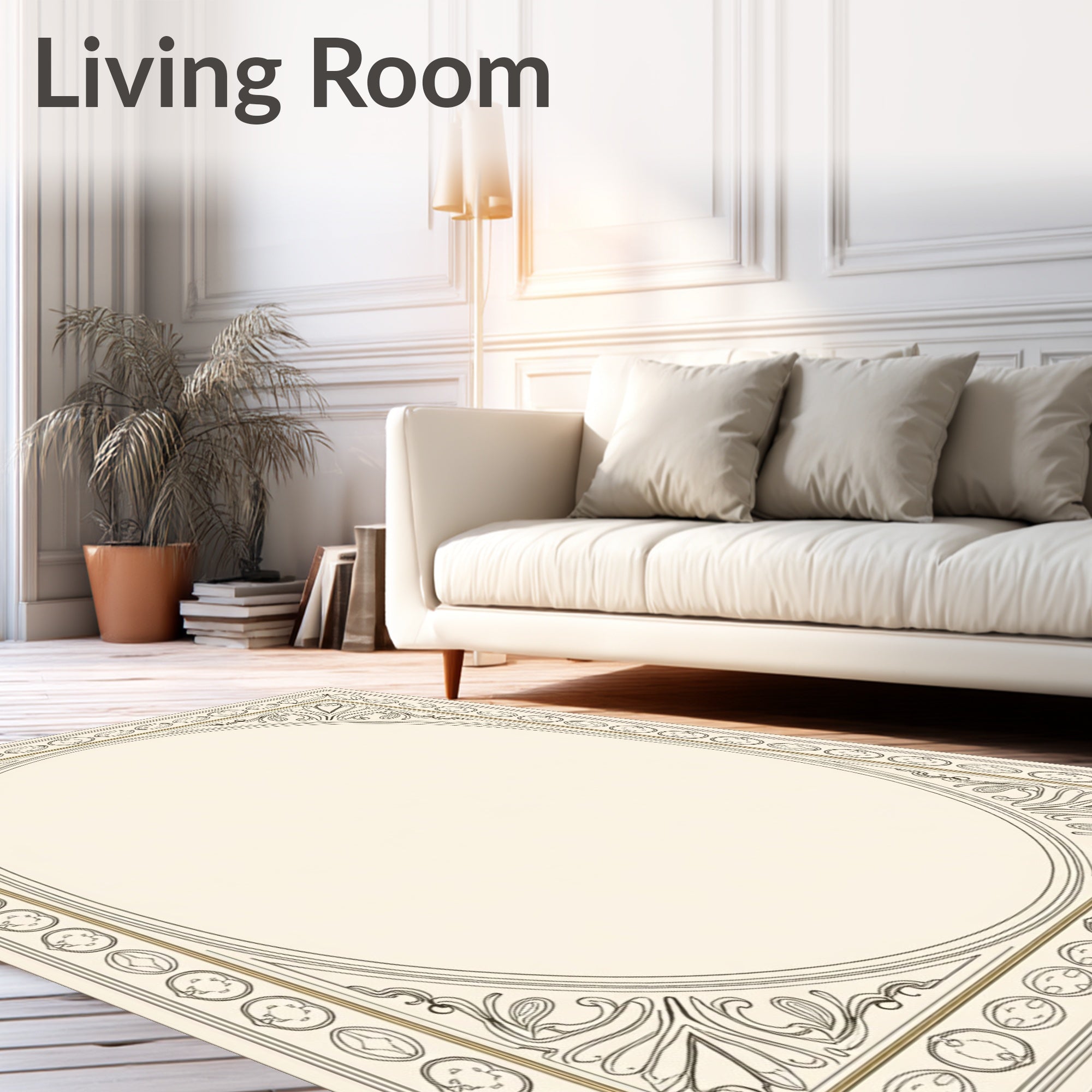 Vintage Oval Border Floral Design Rug