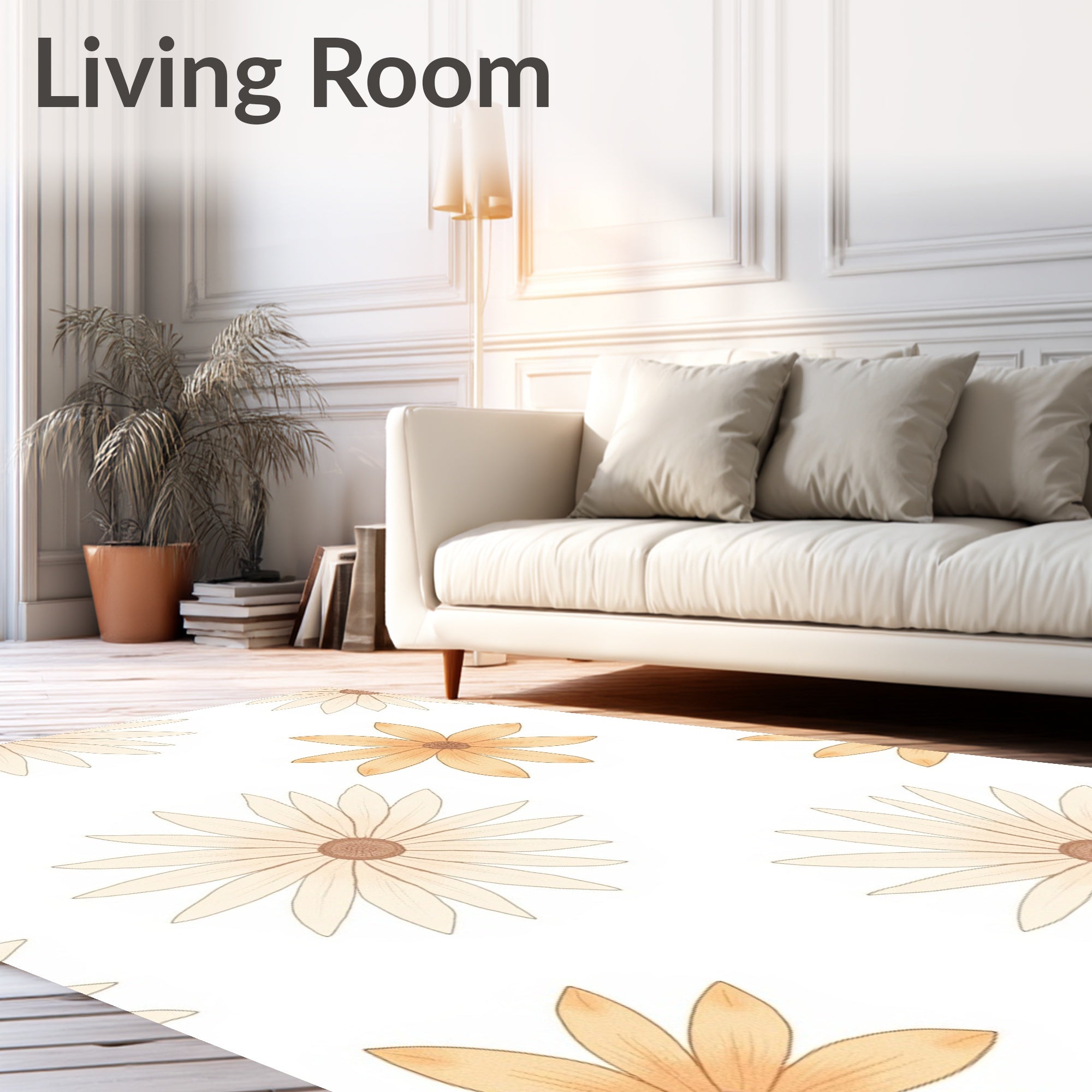Subtle Floral Pattern in Beige and Orange Rug
