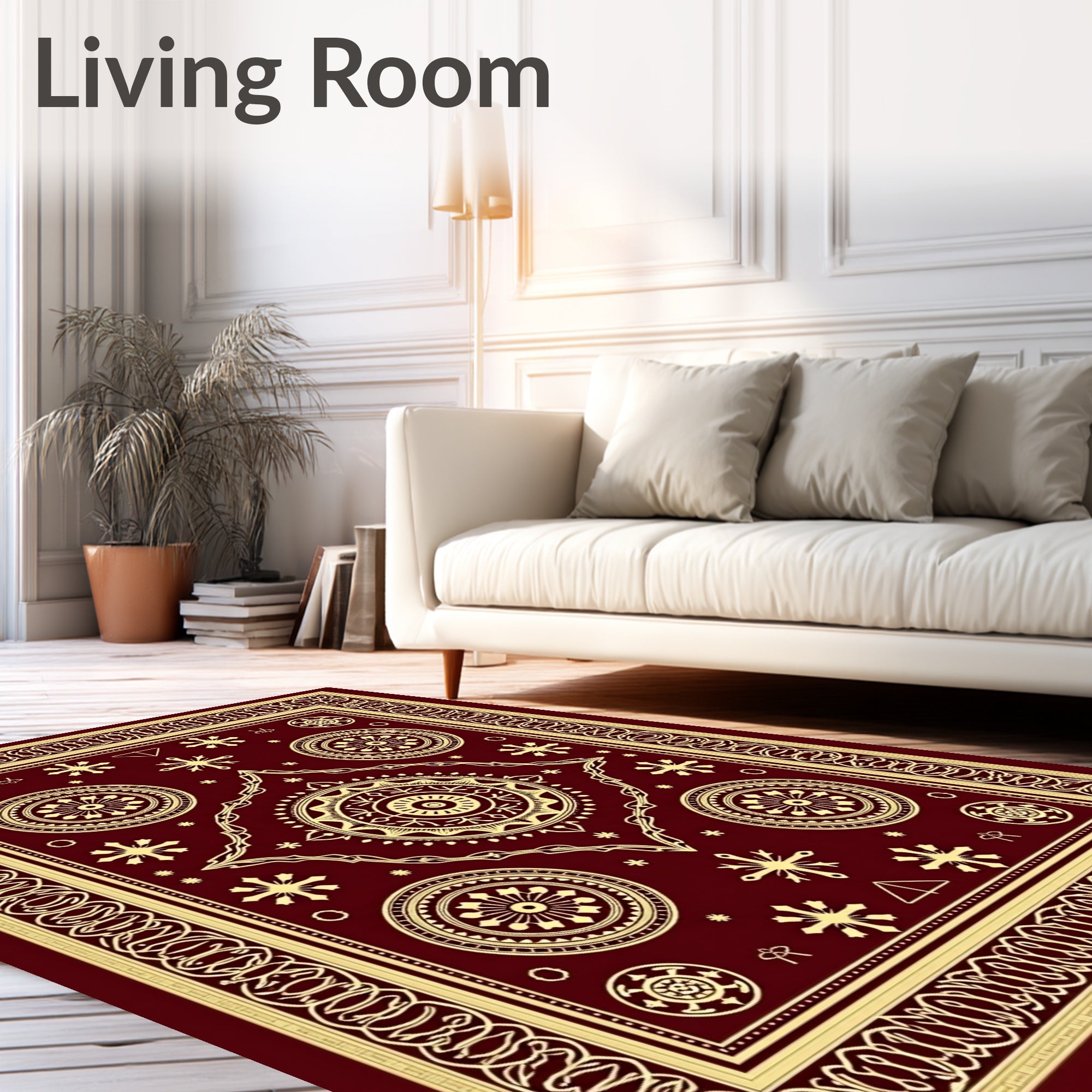 Crimson Gold Medallion Starburst Border Rug