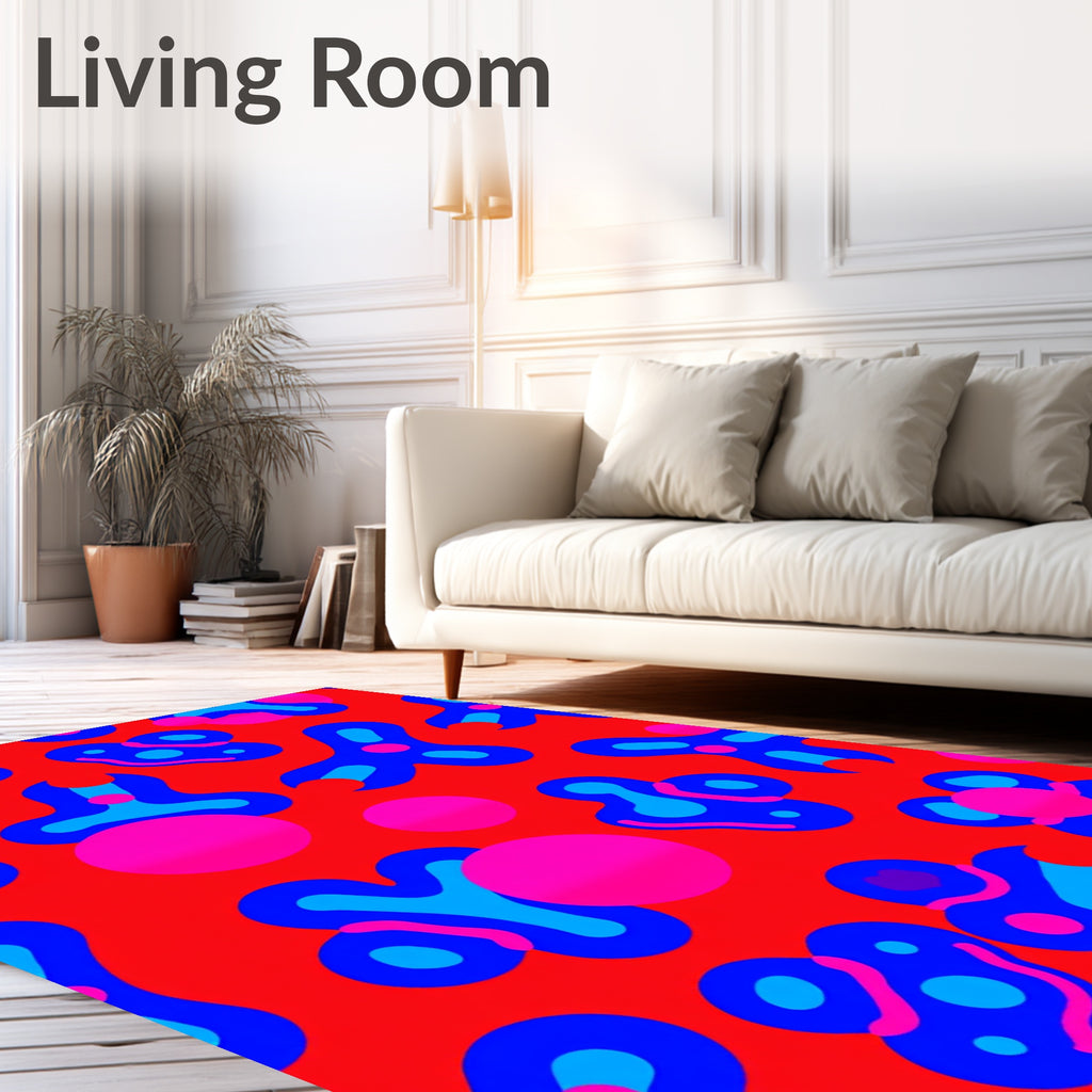 Abstract Blue And Pink Blob Pattern Rug