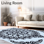 Ornate Black Floral Sunburst Mandala Rug