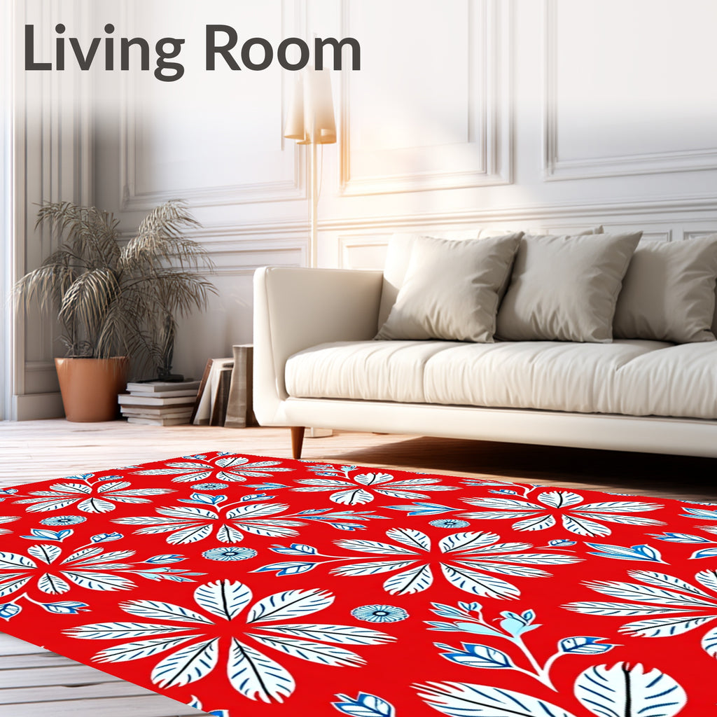 Red White Blue Floral Patterned Design Rug