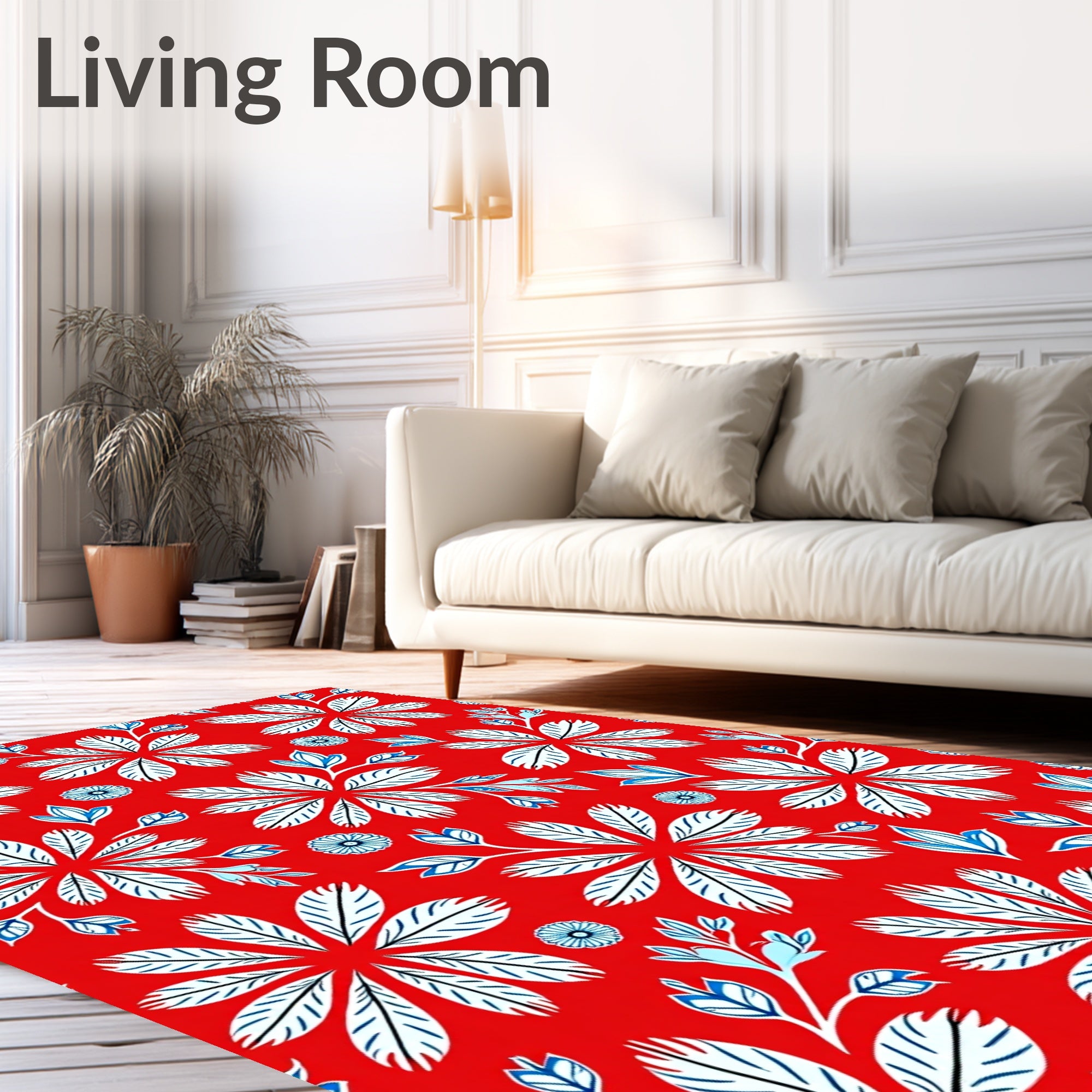 Red White Blue Floral Patterned Design Rug