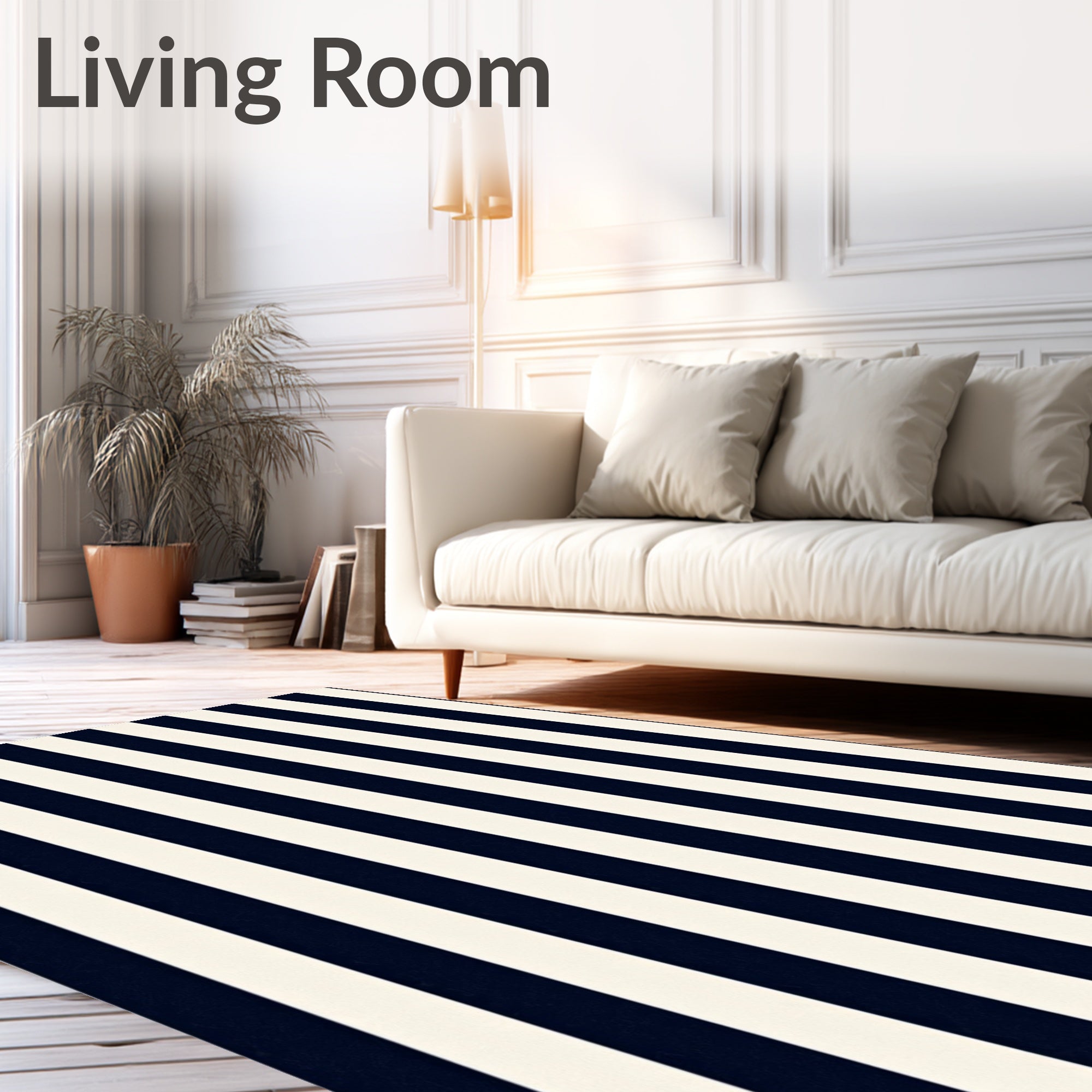 Bold Navy and Cream Stripe Design Rug