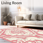 Classic Pink Cream Damask Design Rug
