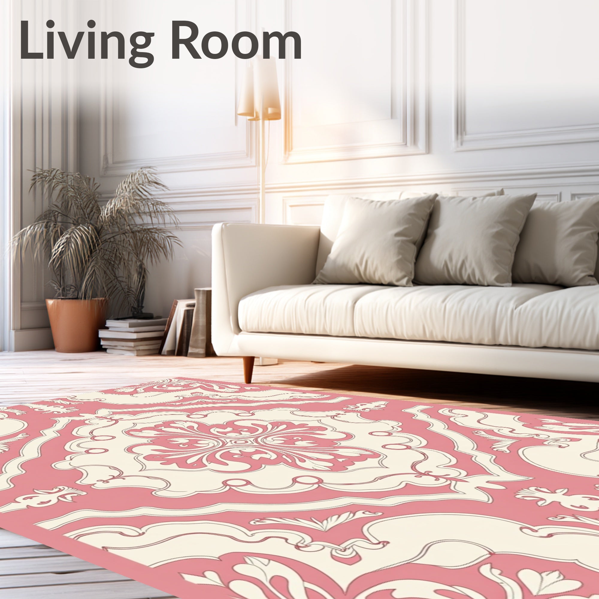 Classic Pink Cream Damask Design Rug