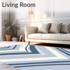 Abstract Blue Wavy Chevron Pattern Rug