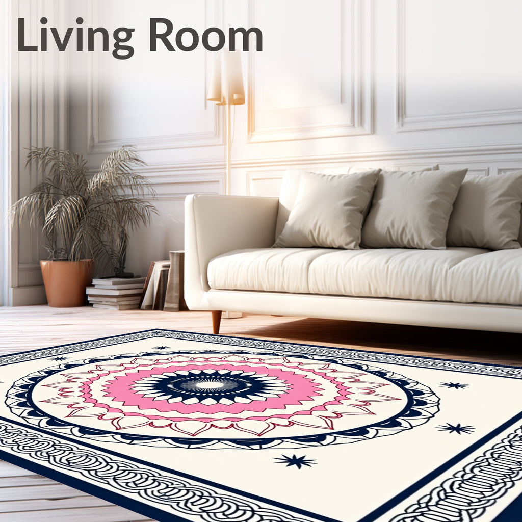 Mandala Design With Pink Blue Accents Rug