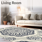 Black Cream Intricate Mandala Pattern Rug