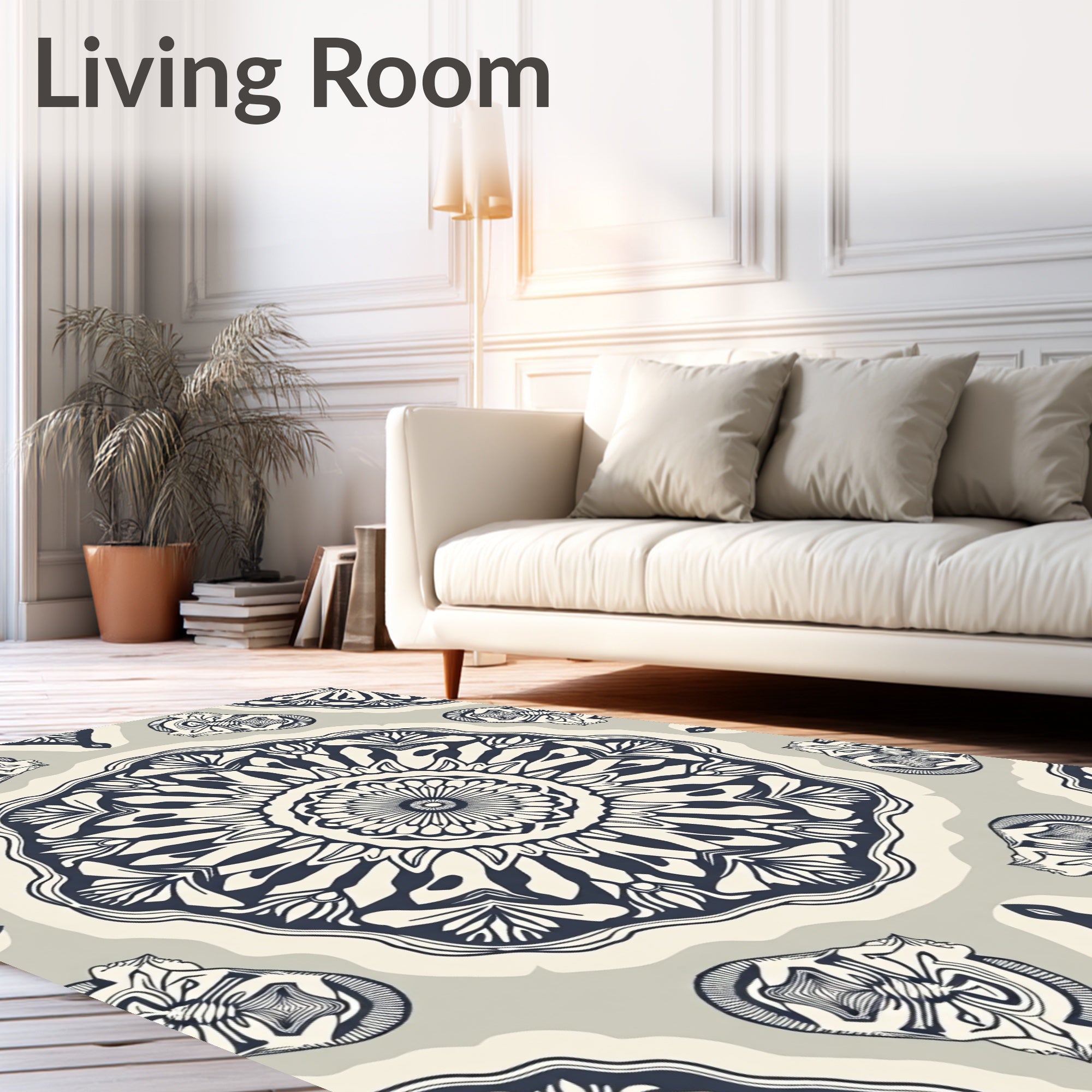 Black Cream Intricate Mandala Pattern Rug