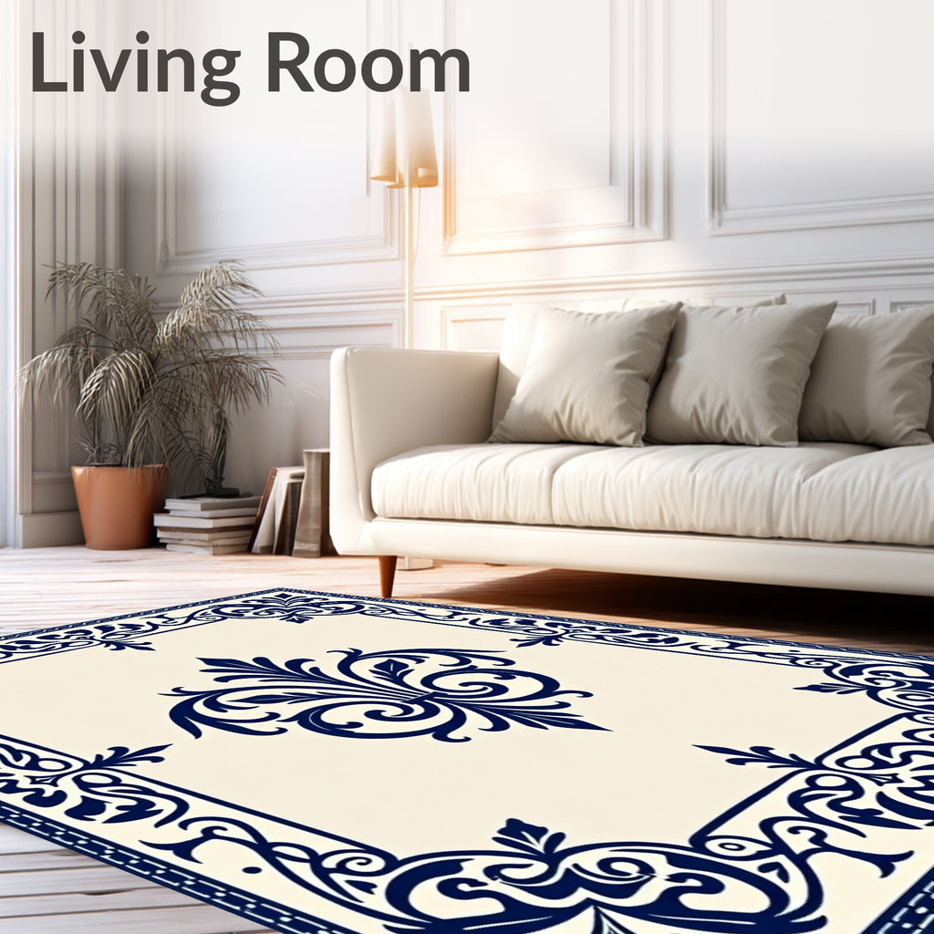 Classic Floral Swirls Dark Blue Rug