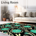 Teal Floral Vine Pattern Rug