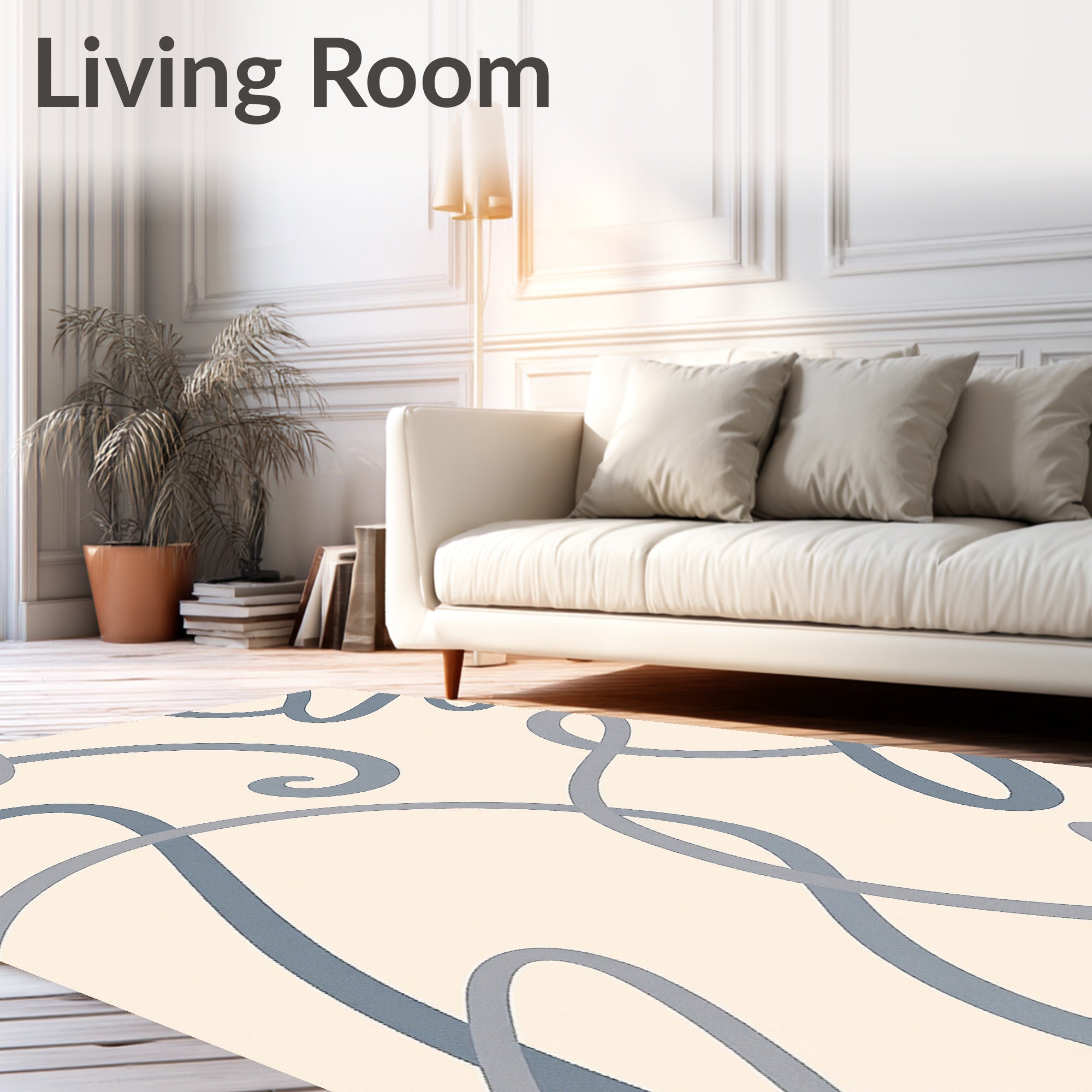 Modern Swirl Abstract Cream Rug