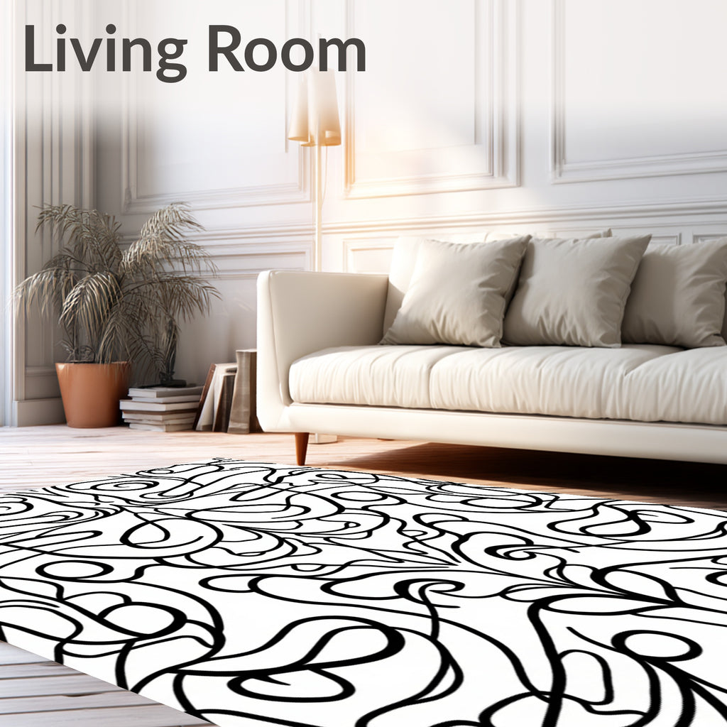 Abstract Swirl Black White Pattern Rug
