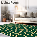 Green Gold Geometric Maze Rug