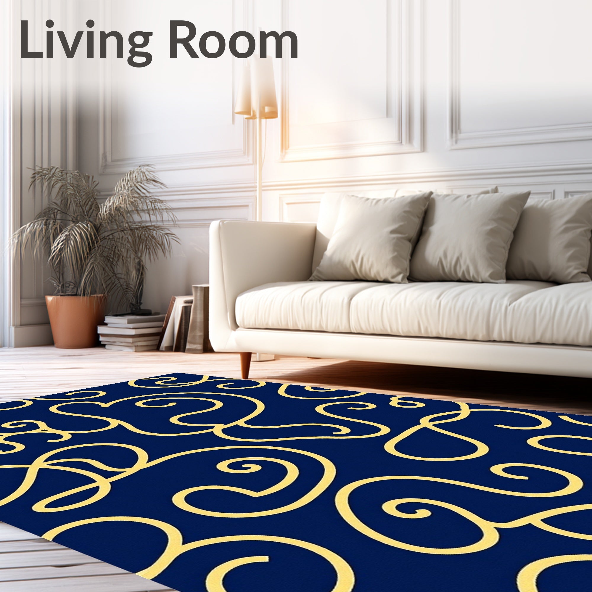Navy Gold Swirl Pattern Rug