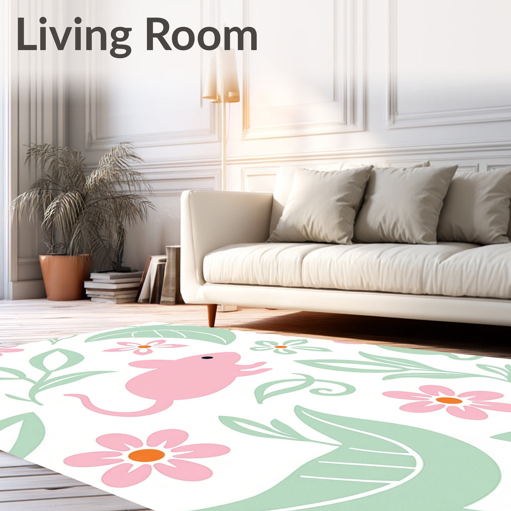 Pink And Light Green Mouse Floral Pattern Rug