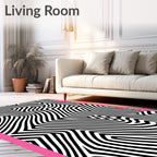 Abstract Black White Curve Pattern Rug