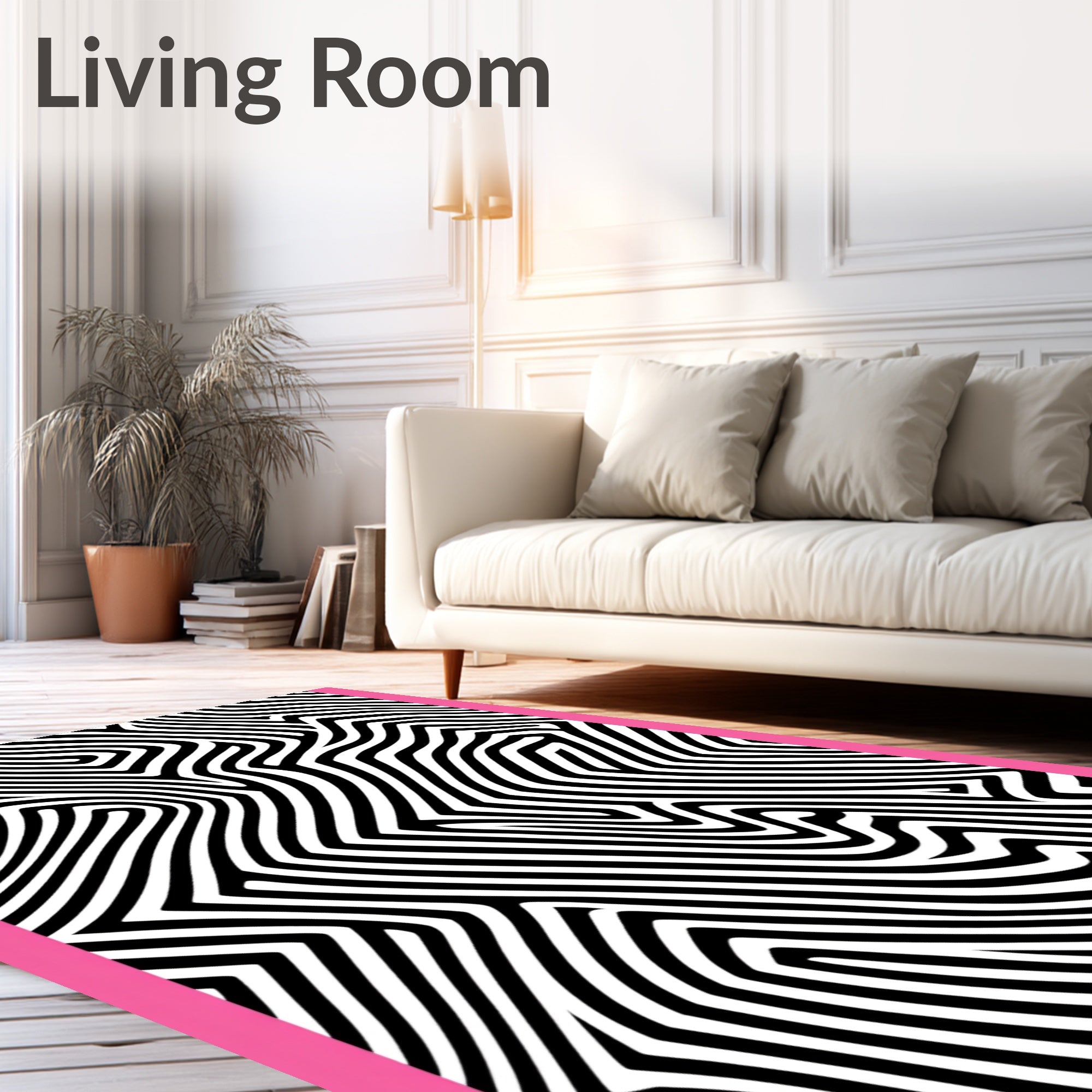 Abstract Black White Curve Pattern Rug