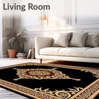 Elegant Ornate Black And Brown Rug