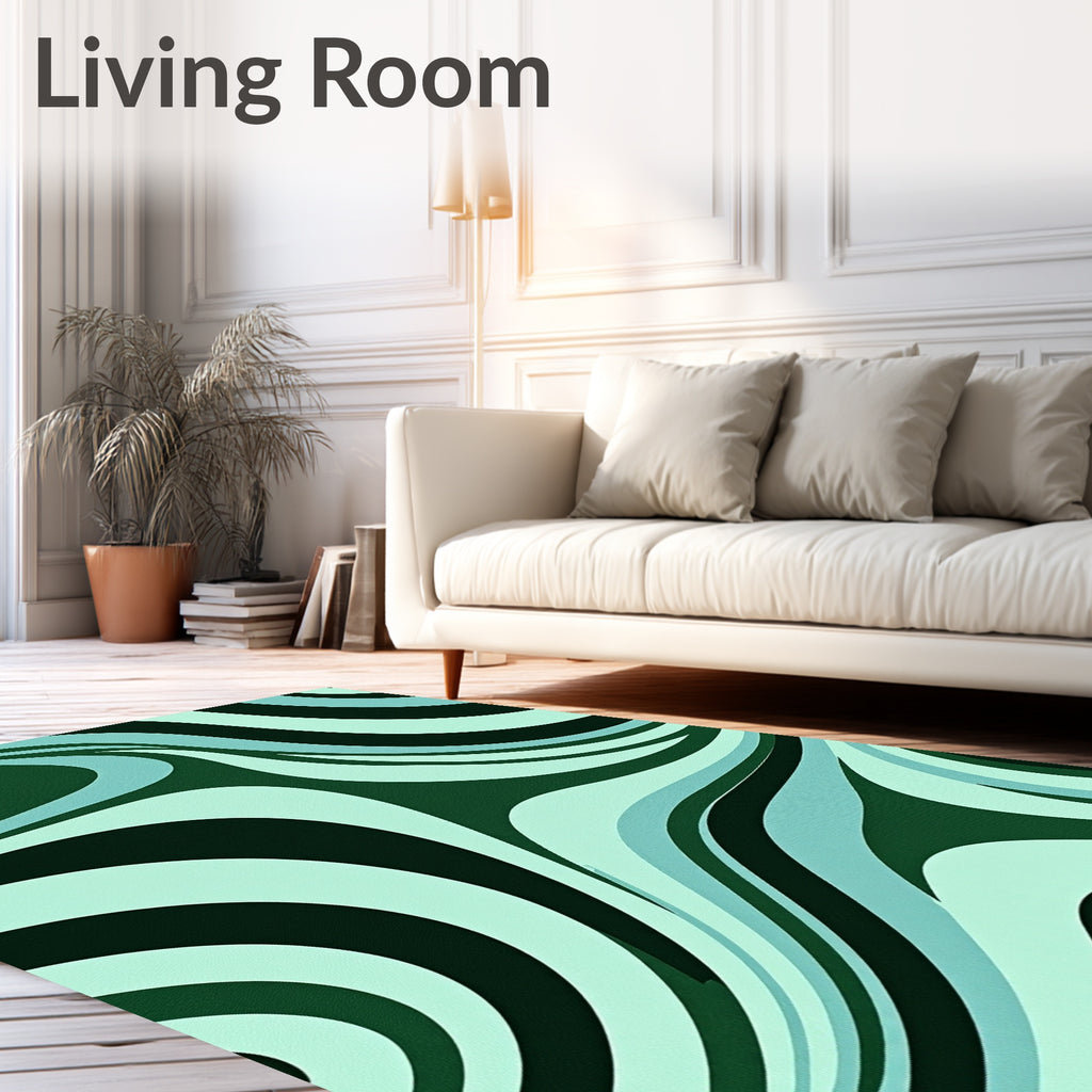 Abstract Flowing Swirls Teal Pattern Rug