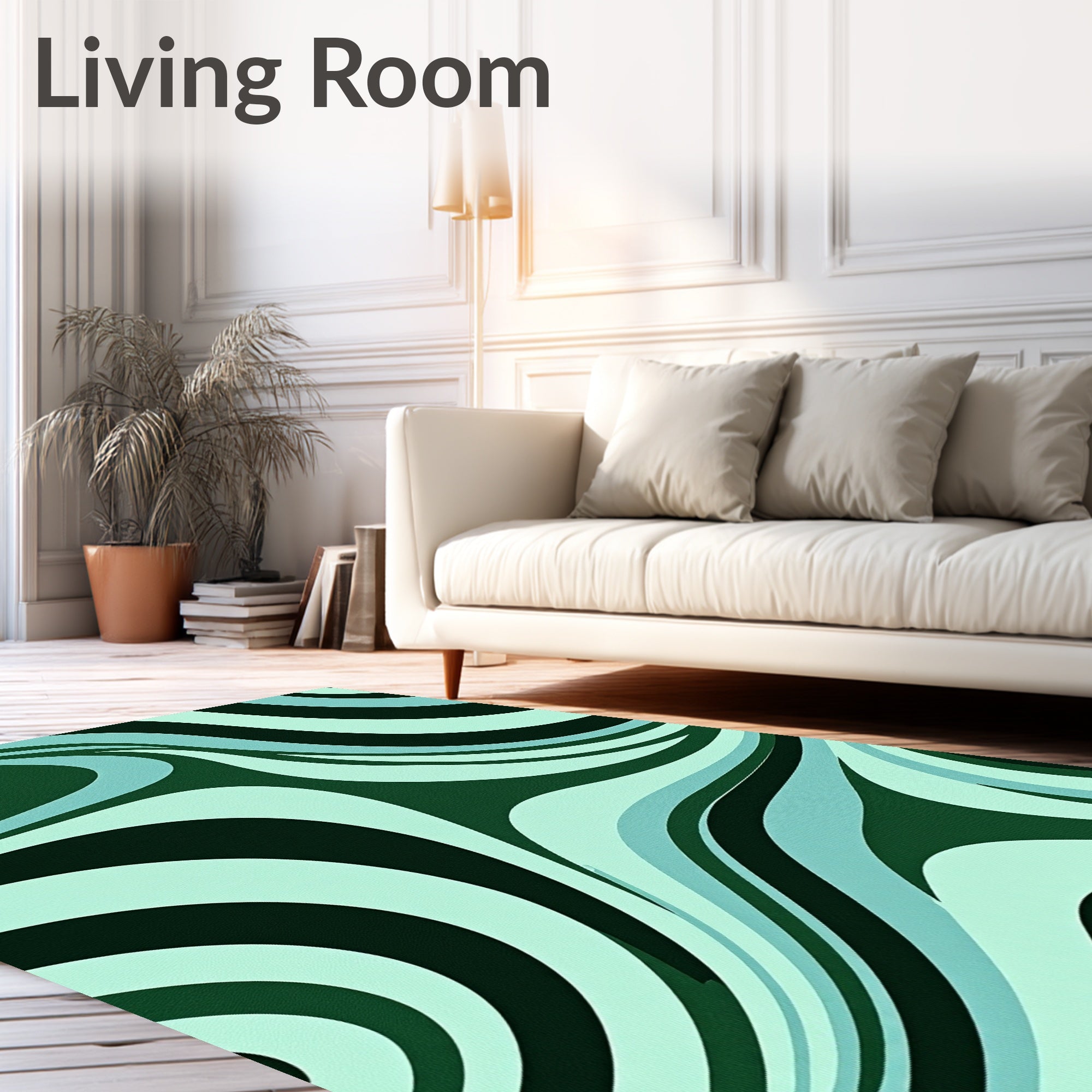 Abstract Flowing Swirls Teal Pattern Rug