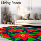 Bold Crimson Blossom Foliage Rug