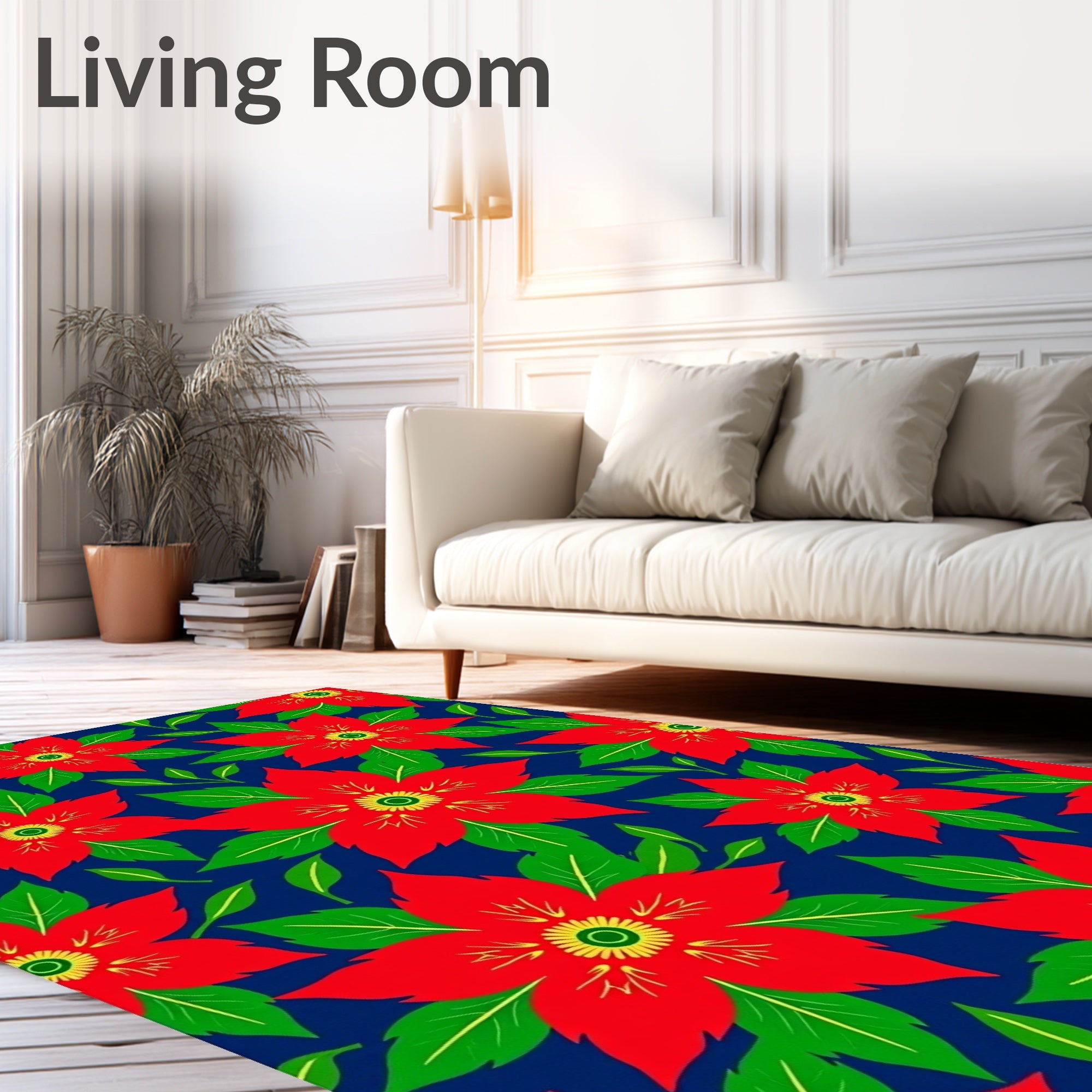 Bold Crimson Blossom Foliage Rug