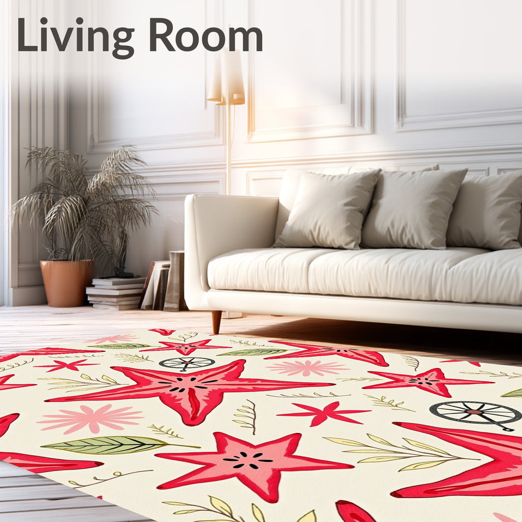 Red Starfish Botanical Pattern Rug