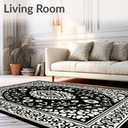 Classic Black White Floral Medallion Rug