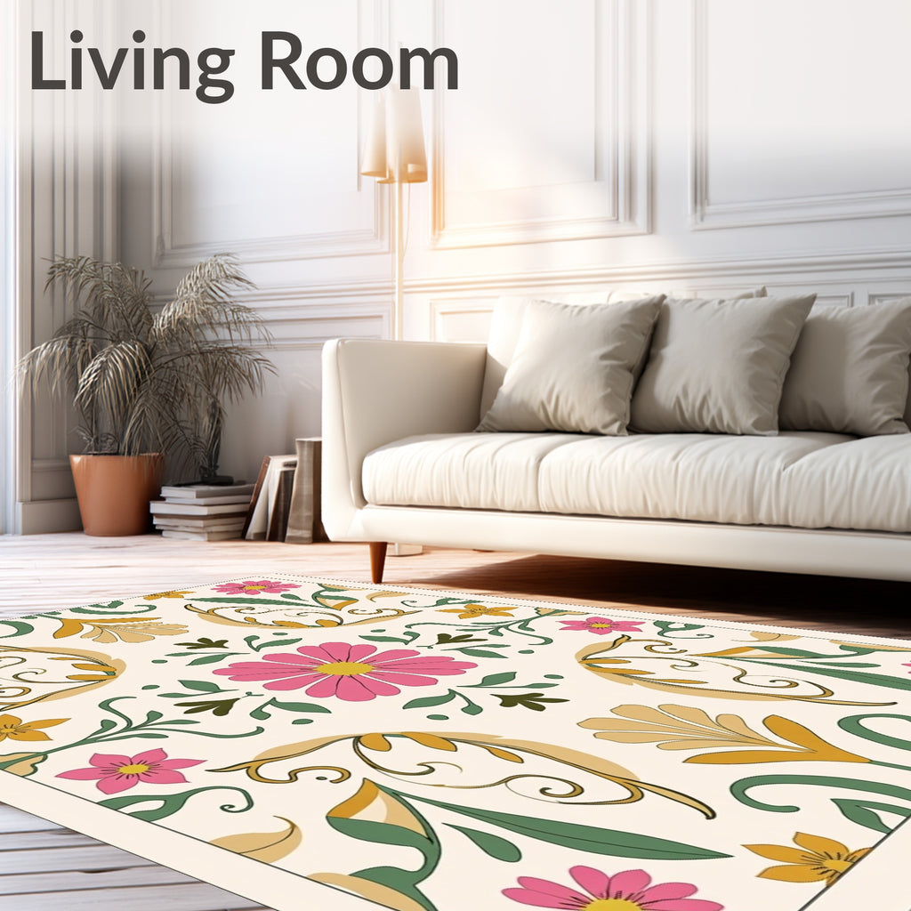 Bold Floral Patterned Vintage Rug